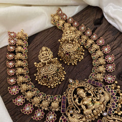 Premium AD Stone Lakshmi Pendant Maanga Short Neckpiece-Temple Neckpiece-Gold Bead-G11306