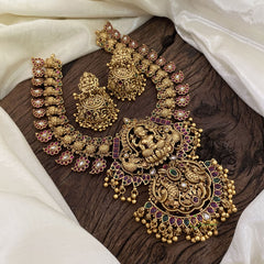 Premium AD Stone Lakshmi Pendant Maanga Short Neckpiece-Temple Neckpiece-Gold Bead-G11306