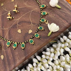 Vriksham Green Square Style Kundan Jadau Black Beaded Short Magalsutra-J3442