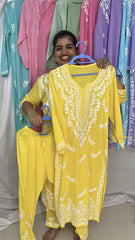 Vriksham Yellow Chikankari Kurti & Pajama Set-VS4330