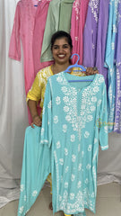 Vriksham Aqua Blue Chikankari Kurti & Pajama Set-VS4331