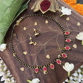 Vriksham Red Square Style Kundan Jadau Black Beaded Short Magalsutra-J3441