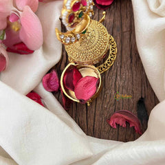 Vriksham Antique Crescent Floral Ruby & Emerald Stones Kumkum Box-G21210