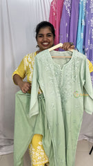 Vriksham Pista Green Chikankari Kurti & Pajama Set-VS4325