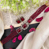 Unique Layered Victorian Diamond High Neck Choker-Red Bead-VV1887