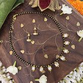 Vriksham White Square Style Kundan Jadau Black Beaded Short Magalsutra-Black Bead-J3440