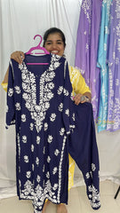 Vriksham Navy Blue Chikankari Kurti & Pajama Set-VS4327