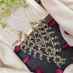 Premium 3 Lada Victorian Diamond Mala-Aqua Green Bead-Pearl-VV1790