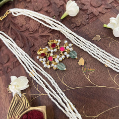 Vriksham Designer Pendant Pearl Beaded Kundan Jadau Neckpiece-Red-Pastel Green Bead-J3456