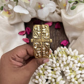 Vriksham Elegant Leaf Kundan Kada Bangle-Screw Type Bangles-White-G19907