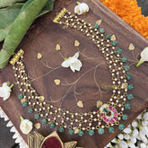 Vriksham Traditional Floral Pendant 3 Layer Pearl Kundan Jadau Neckpiece-Pastel Green Bead-J3459