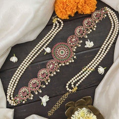 Vriksham Unique Peacock Kundan Jadau Hipchain-Off White Beads-J3428