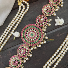 Vriksham Unique Peacock Kundan Jadau Hipchain-Off White Beads-J3428