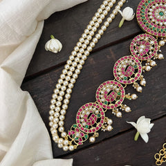 Vriksham Unique Peacock Kundan Jadau Hipchain-Off White Beads-J3428