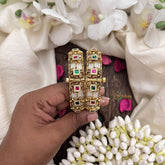 Vriksham Pearl Beaded Kada Bangles With Pink & Green Stones-Screw Type Bangles-G19911