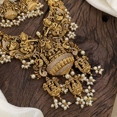 Premium AD Stone Lakshmi Pendant Temple Short Neckpiece-G11325