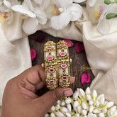 Vriksham Royal Pearl Work Bangles with Ruby Stones-Screw Type Bangles-G19912