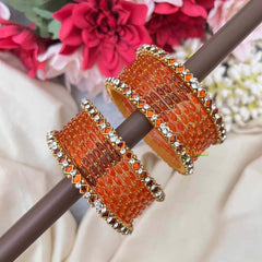 Vriksham Handcrafted Orange Citrine-Inspired With White Crystal Accents Glass Bangles Set-G21764