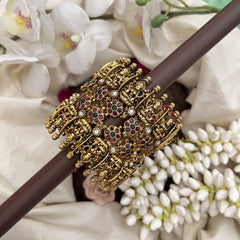Vriksham Traditional Lakshmi Ruby & Emerald Floral Motifs-Screw Type Bangles-G19915