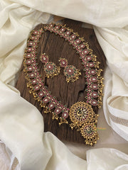 Premium AD Stone Maanga Haram with Pendant-Gold Bead-G11333