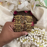 Vriksham Traditional Lakshmi Ruby & Emerald Floral Motifs-Screw Type Bangles-G19915