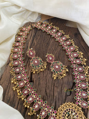 Premium AD Stone Maanga Haram with Pendant-Gold Bead-G11333