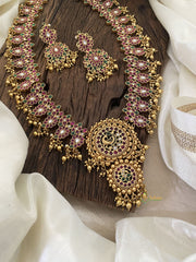 Premium AD Stone Maanga Haram with Pendant-Gold Bead-G11333