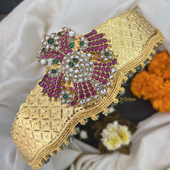 Vriksham Dual Peacock Pendant Kundan Jadau Hipbelt-Aqua Green Beads-J3430