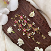 Vriksham Floral Kundan Jadau Single Strand Maatil-Red White-Rice Pearls-J3425