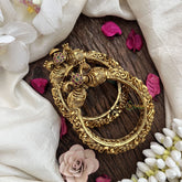 Vriksham Antique Gold Finish Peacock Kada Bangles with Kemp Floral Accents-Screw Type Bangles-G19916