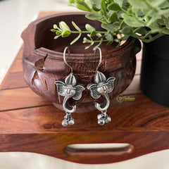 Vriksham Oxidized Silver Ganesha Drop with Ghungroo Charms Earrings-S1073