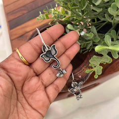 Vriksham Oxidized Silver Ganesha Drop with Ghungroo Charms Earrings-S1073