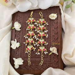 Vriksham Antique Designer Kundan Jadau Single Strand Maatil-Rice Pearls-J3426