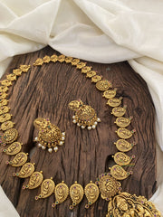 Gold Look Alike Lakshmi Pendant Long Neckpiece-Pearl-G11310