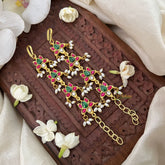 Vriksham Lotus Kundan Jadau Single Strand Maatil-Red Green & White-Rice Pearls-J3424