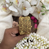 Vriksham Traditional Lakshmi Peacock Gold Finish with Ruby & Green Stones-Screw Type Bangles-G19919