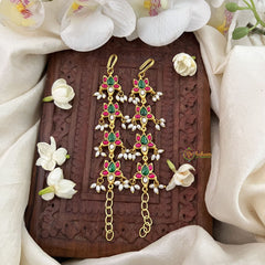 Vriksham Lotus Kundan Jadau Single Strand Maatil-Red Green & White-Rice Pearls-J3424