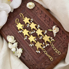 Vriksham Lotus Kundan Jadau Single Strand Maatil-Red Green & White-Rice Pearls-J3424