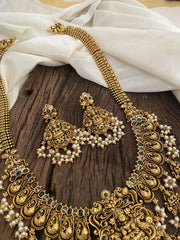 Gold Look Alike Lakshmi Pendant Short Neckpiece-Pearl-G11311