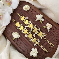 Vriksham Unique Lotus Kundan Jadau Single Strand Maatil-Red Green & White-Rice Pearls-J3422