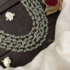 Vriksham Unique Three pendant Kundan Jadau Green Beaded Maala Neckpiece-Pearl-J3374