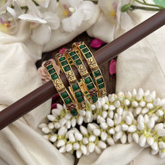 Vriksham Antique Gold Bangles with Green Stone Inlay Bangles–Set of 4-G19923