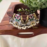 Vriksham Geometric Tribal Square Silver Oxidized Ethnic Tops Earrings-Black Stone-S1084