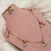 Vriksham Designer Diva Pendant Gold Chain Kundan Jadau Neckpiece-Red-Pastel Green Bead-J3460