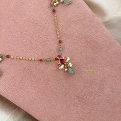 Vriksham Designer Diva Pendant Gold Chain Kundan Jadau Neckpiece-Red-Pastel Green Bead-J3460