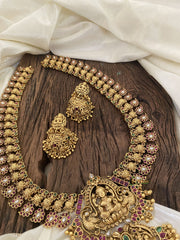 Traditional Maanga Lakshmi Haram Red White -Gold Bead -G11336