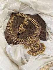 Traditional Maanga Lakshmi Haram Red White -Gold Bead -G11336