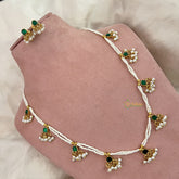 Vriksham White Beaded Kundan Jadau Short Mala-Green-White Beads-J3435