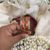 Vriksham Traditional Gold Bangles with Lotus Enamel Work Bangles-Red Green-G19926