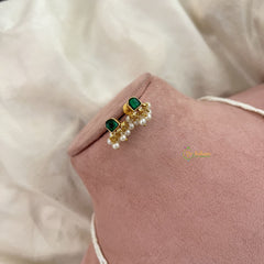 Vriksham White Beaded Kundan Jadau Short Mala-Green-White Beads-J3435